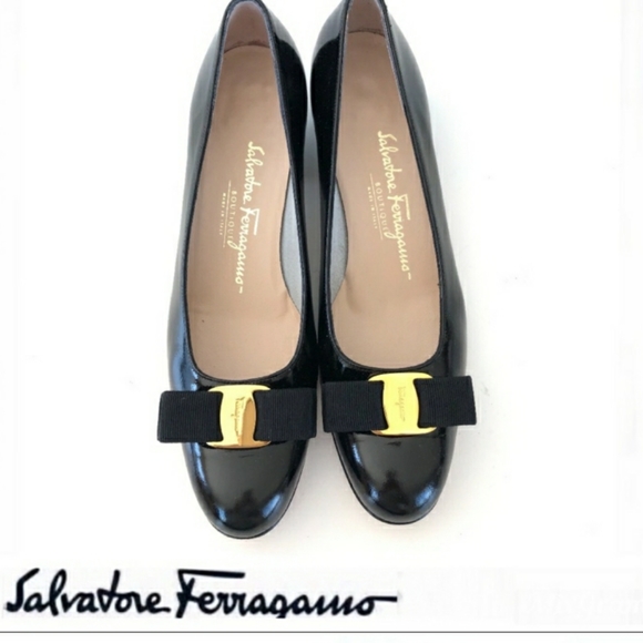 Salvatore Ferragamo Shoes - SALVATORE FERRAGAMO Vara Black Patent Leather Bow Pump Shoe 9.5